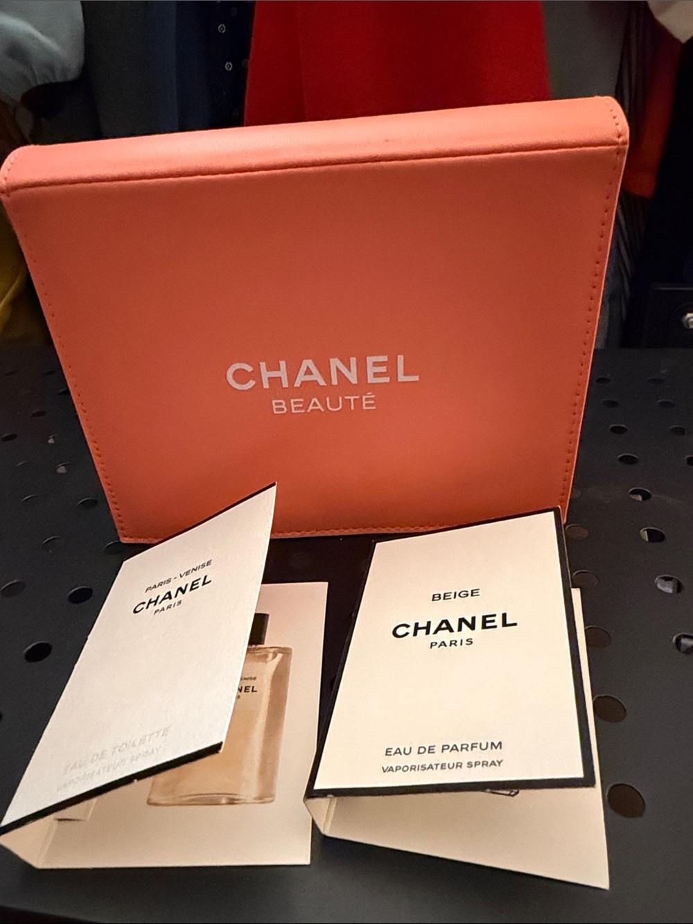 CHANEL Coral Beauté Travel Case with White Logo